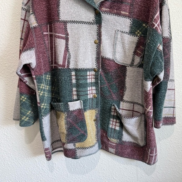 VTG‎ Style New York Y2K Womens Medium Snap Button Flannel Fleece Shacket Cabin - Picture 11 of 12